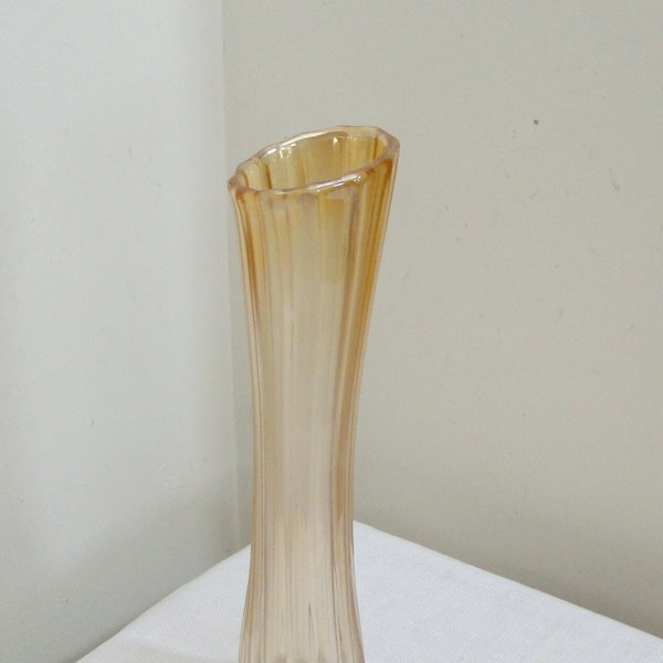 Vintage Light Peach Iridescent Swung Bud Vase