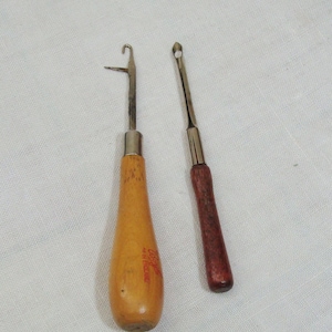 Vintage Latch Hook and Punch Hook for Rugs - Wooden Handles