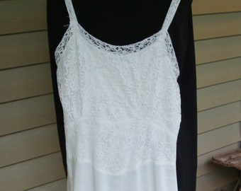 Vintage White Full Slip with Lace Top to Waist