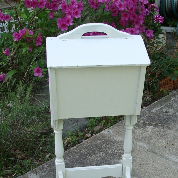 Vintage Wood Sewing Box Stand - Painted White