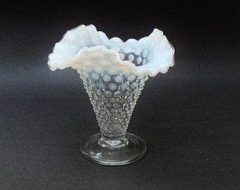 Vintage Fenton French Opalescent Crimped Hobnail Vase