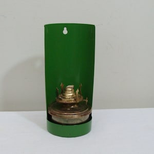 Vintage Green Metal and Brass Oil or Kerosene Lamp