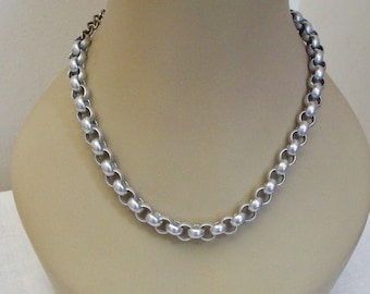 Vintage Silver Tone Wide Link Chain Necklace