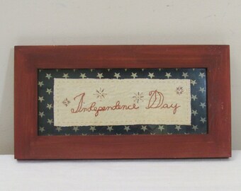 Vintage Primitive Framed Embroidery - Independence Day