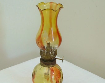 Vintage Yellow Red Mini Oil Lamp - Made in Hong Kong