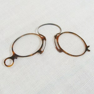 Pince Nez folding Eye Glasses & Leather Case Gothic Quizzing