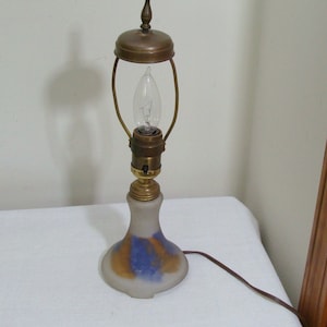 Vintage Reverse Painted Frosted Lamp - Missing Shade