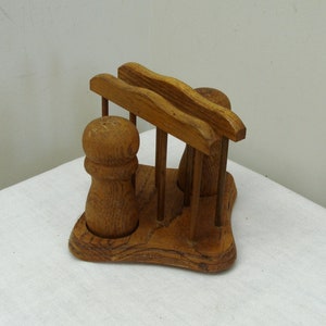 Vintage Wooden Napkin Holder with Salt & Pepper Shakers