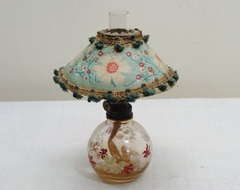 Vintage Hand Painted Perfume Lamp with Turquoise Paper Shade - Glamour Lite by Rubicon