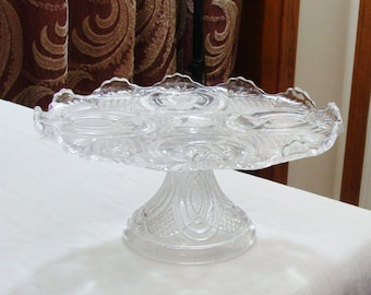 Vintage Pressed Glass Cake Stand Plate - EAPG