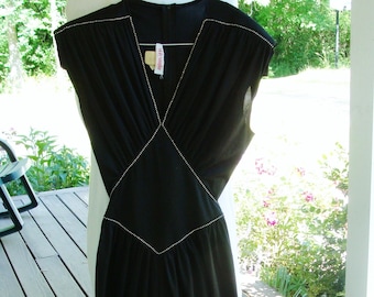 Vintage Womens Junior Black Jumpsuit with Rhinestones - Vicky Vaughn Size 9