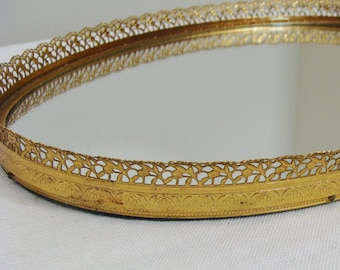 Vintage Gold Filigree Vanity Mirror - Oval Dresser Mirror