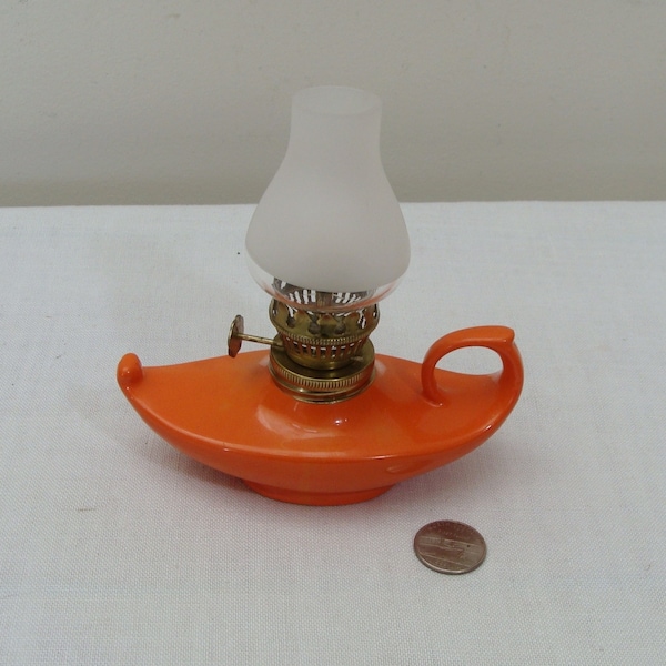 Vintage Orange Aladdin Genie Style Miniature Oil Lamp