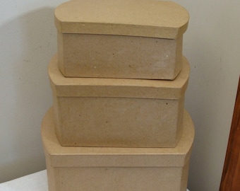 Vintage Paper Mache Rounded Rectangle Box Stack - Set of 3 Nested Boxes