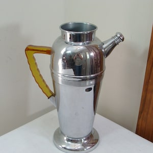 Vintage Chrome Plated Keystone Ware Cocktail Shaker with Tortoise Shell Lucite Handle - Missing Top Lid