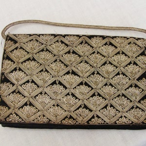 Vintage Evening Bag - Made in India Zardozi Gold Silver Embroidery