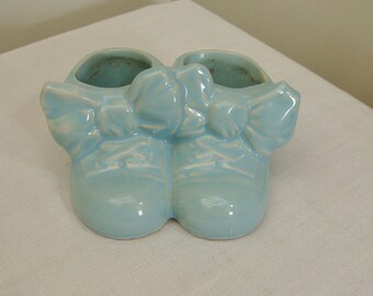 Vintage McCoy Blue Baby Shoes Planter