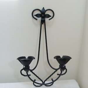 Vintage Black Wrought Iron 2 Candle Wall Sconce
