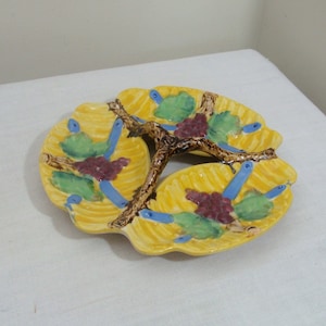 Vintage Majolica 3 Section Serving Dish - Candy Dish