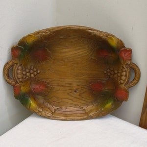 Vintage Syroco Type Fall Platter Dish - Grapes & Leaves