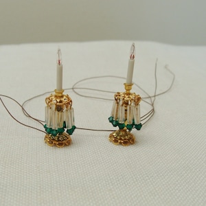 Vintage Dollhouse Miniature Handmade Electric Victorian Table Lamps Sconces - Brass & Crystal