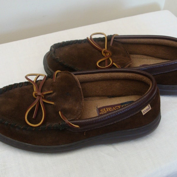 Vintage Brown Suede Mens Moccasin Slippers - Size 9 M Label L B Evans