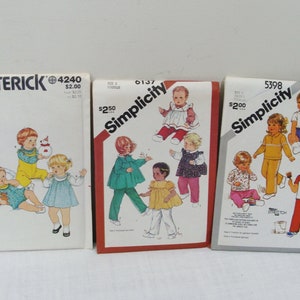 Vintage Lot of 3 Childrens Sewing Patterns - 1980s Size 1/2/3 Simplicity 7061 Butterick 4240 Simplicity 5398