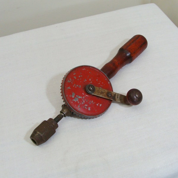 Vintage Red Hand Held Crank Drill