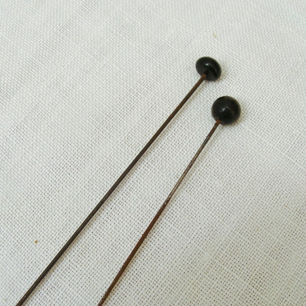 Vintage Antique Pair of Black Glass Bead Hatpins - Victorian Hat Pins