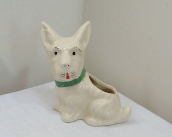Vintage Off White Scottie Dog Planter - Terrier