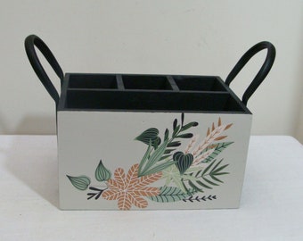 Vintage Hand Painted Utensil Caddy with Transfer