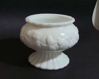 Vintage Milk Glass Ivy Floral Footed Planter