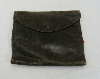 Vintage Antique Black Leather with Red Lining Sewing Case Kit