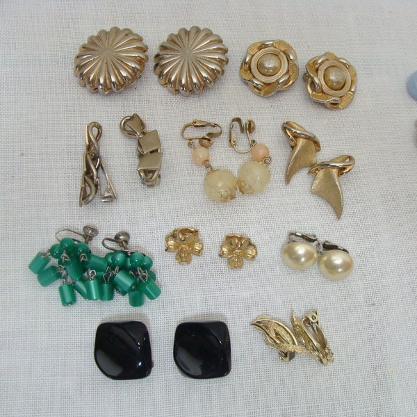 Vintage Lot of 10 Pair Earrings - 9 Clip Back 1 Screw Back