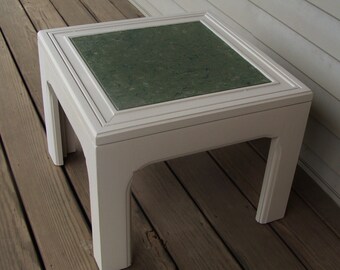 Vintage Painted Square Cocktail Table - Off White with Green Faux Painted Center Square Coffee Table