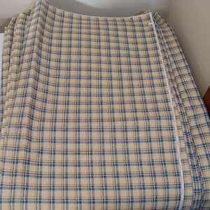 Vintage Blue & Beige Homespun Plaid Fabric - 6 Yards