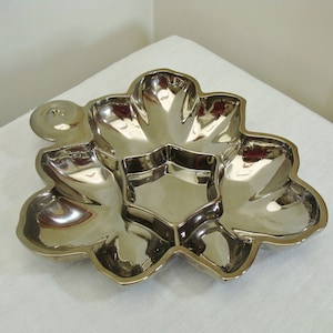 Vintage Silver Plate Glass Leaf Plate