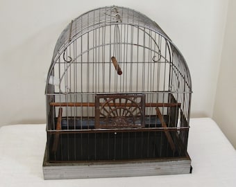 Vintage Crown Birdcage with Swing and Opalescent Glass Waterer