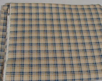 Vintage Blue & Beige Homespun Plaid Fabric - 1 Yard 17 inches