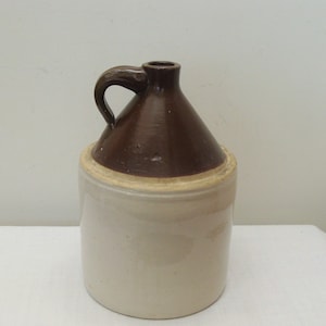 Vintage Stoneware Whiskey Jug - Primitive Brown & White