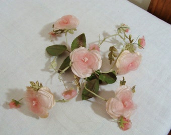 Vintage Pink Satin & Chiffon Floral Millinery Piece