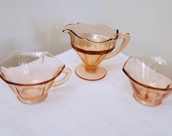 Vintage Pink Depression Glass – Egg Harbor Liberty Works 2 Cups and Creamer
