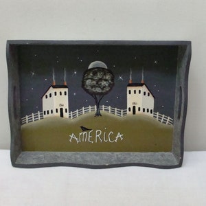 Hand Painted Folk Art America Wood Tray