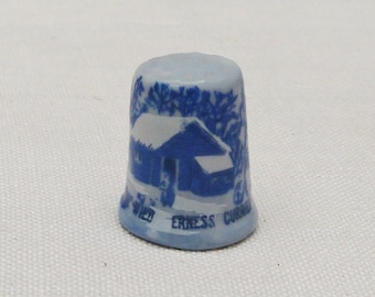 Vintage Currier & Ives Thimble - The Wilderness Blue and White