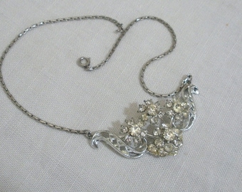 Vintage Flower Cluster Rhinestone Necklace