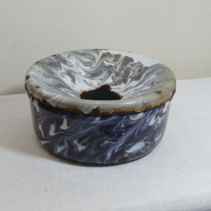 Antique Vintage Graniteware Spittoon - 2 Piece Swirled Granite Spittoon