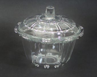 Vintage Glass Candy Dish - Covered Bowl Crystal Clear Industries