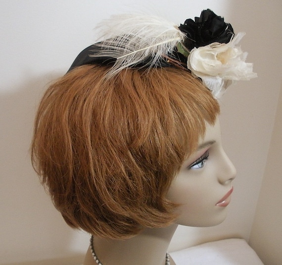 Vintage Ladies Hat  Black and Cream Tilt Topper F… - image 4