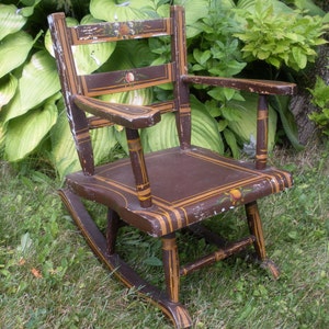 Antique Primitive Tole Painted Child s Rocking Chair Etsy Canada