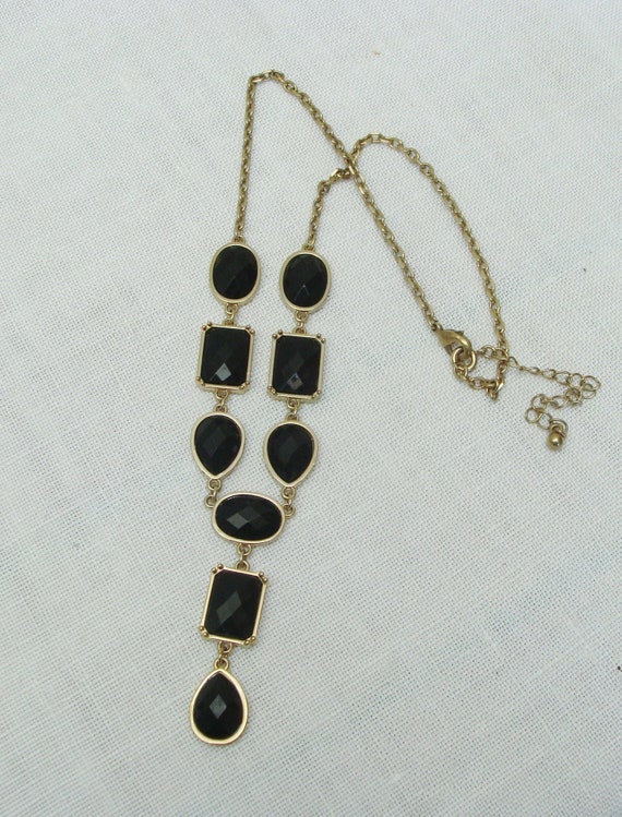 Vintage Avon Black Faceted Bead Necklace - NR Nina